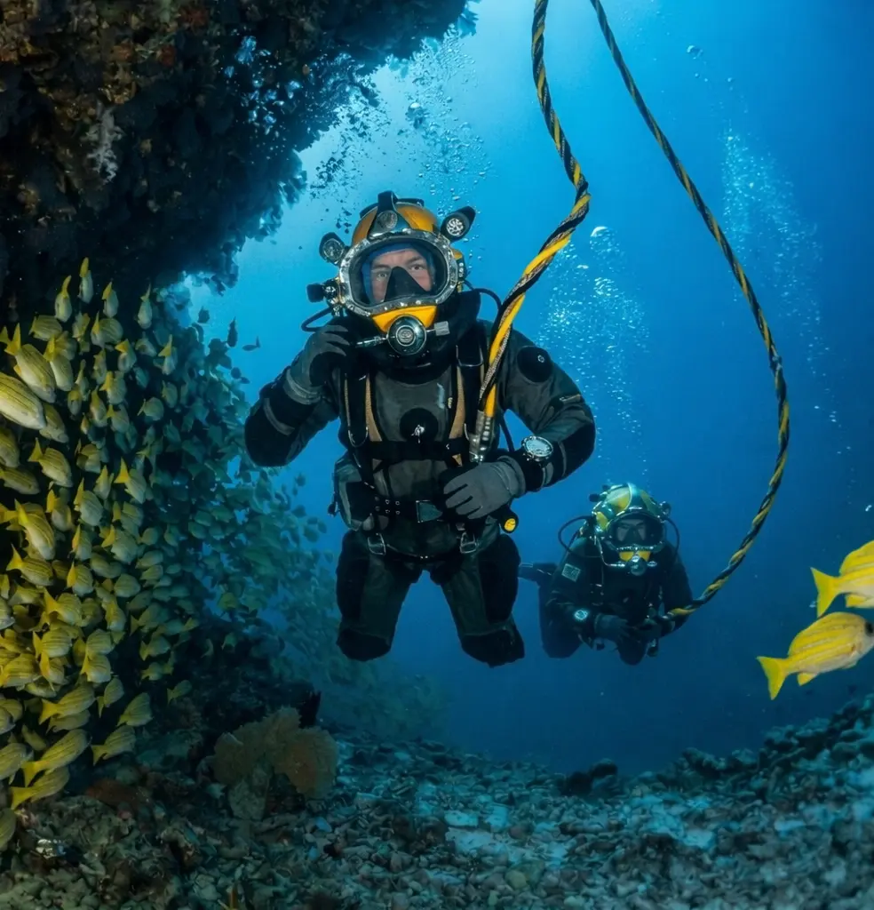 Buzos profesionales en faena de buceo profesional